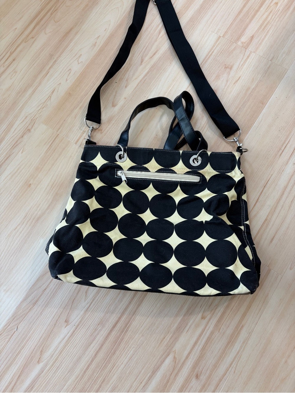 Black & Cream Polka Dot Tote Bag with Removable Strap
